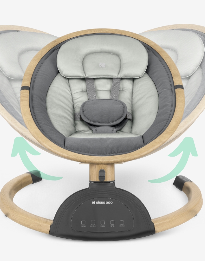 Бебешката люлка се движи напълно безшумно, което гарантира, че бебето ви ще се наслаждава на всеки момент в нея. Нежното люлеене имитира успокояващото движение, което то усеща в ръцете ви.