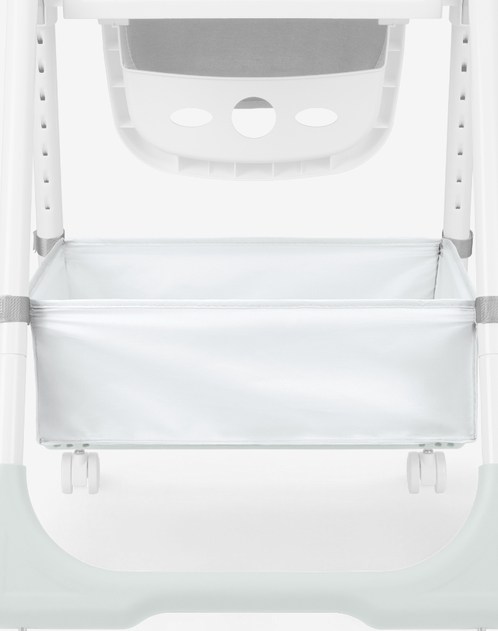 Built-in storage basket keeps essentials close at hand. Whether it’s bibs, toys, or wipes—everything you need stays organized and within easy reach.