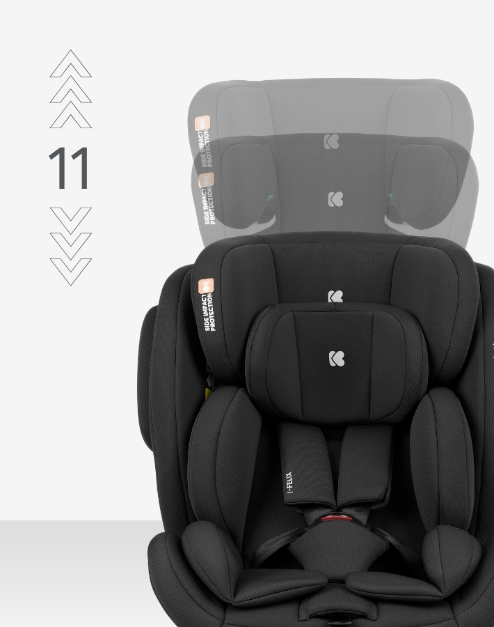 Adjust the headrest through 11 different positions to perfectly match your child’s height as they grow, ensuring sustained comfort and safety during every stage of their development.