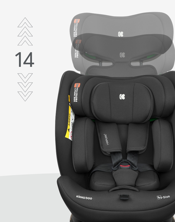 Adjust the headrest in 14 different positions to match your child’s height, always ensuring a safe and comfortable fit as they grow.