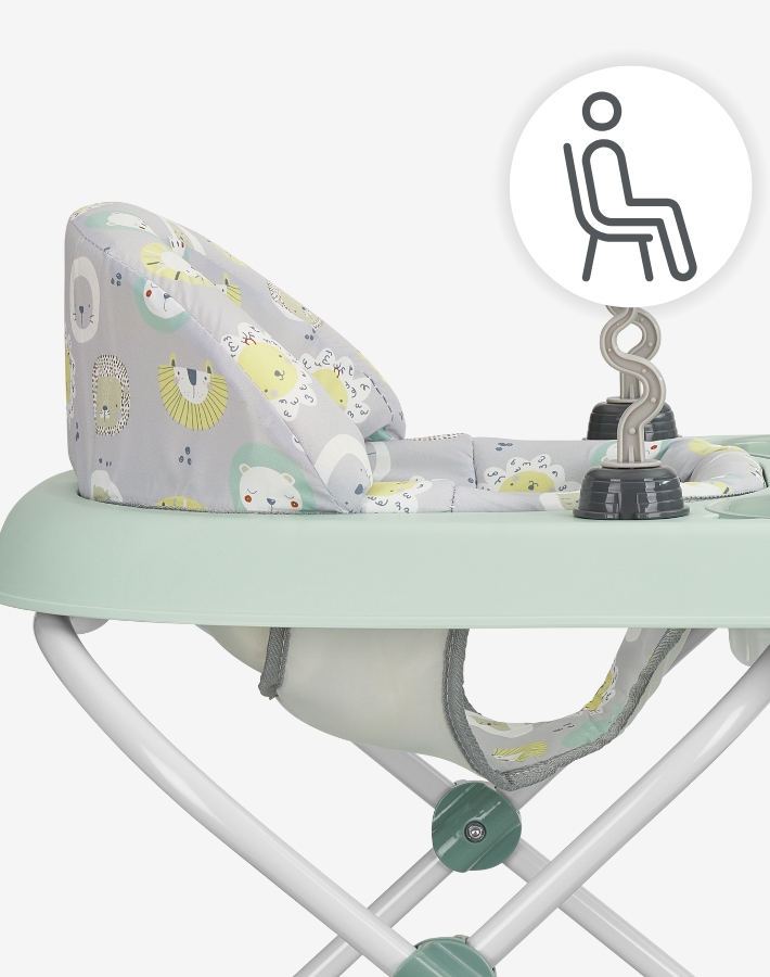 Меката седалка с висока облегалка осигуряват комфорт и оптимална опора за мъничетo. Така тo се чувстват по-сигурнo и уверенo в първите стъпки.