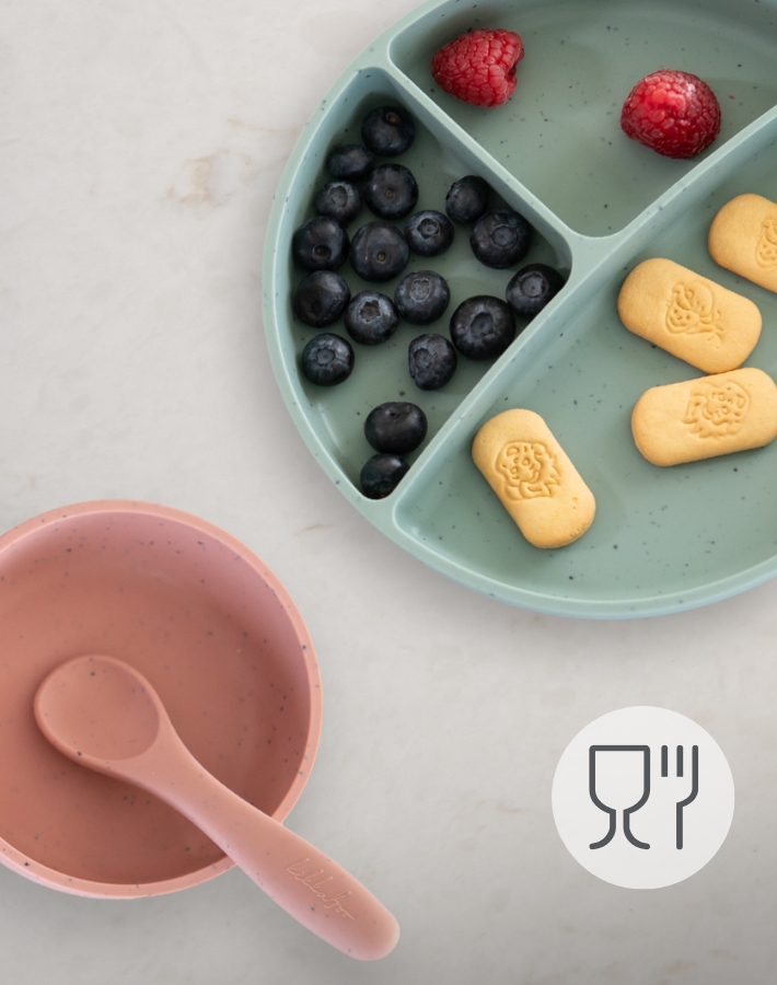 100% Food Grade Platinum silicone - напълно безопасен материал, без съдържание на BPA, PVC, латекс и фталати. Спокойствие за родителите, комфорт за децата.