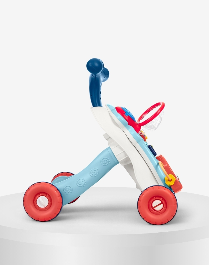 С опция за заключване на задните колела, играчката за прохождане може да бъде стабилизирана, за да предотврати нежелано движение, осигурявайки безопасна среда за мъничето да учи и играе.