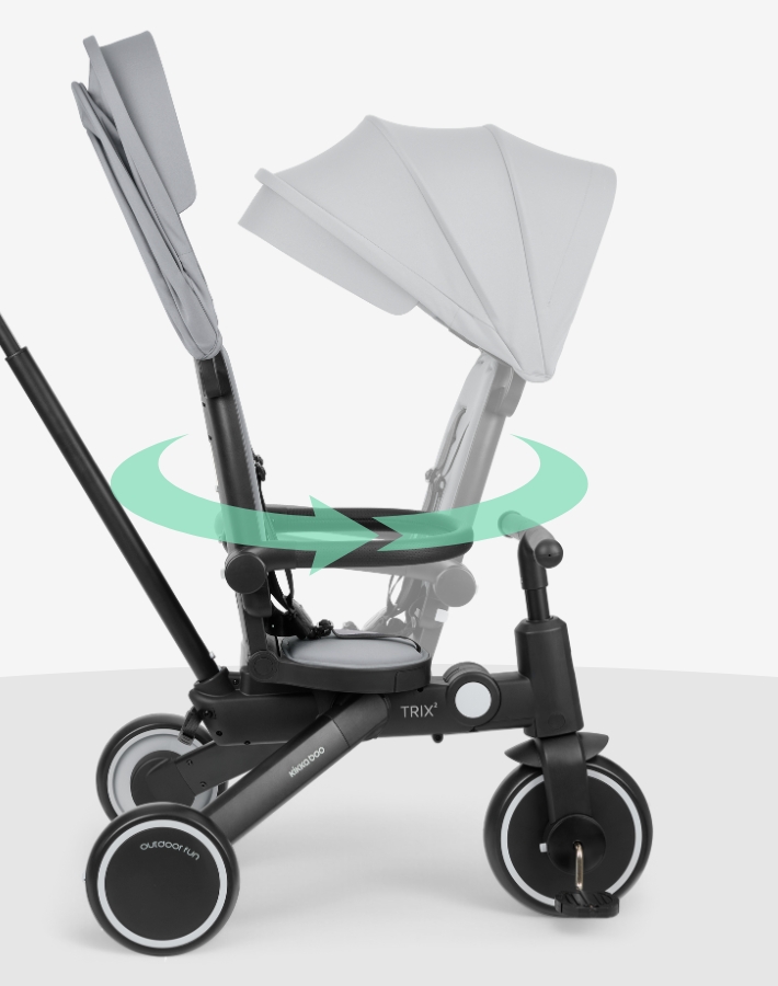 Възможност за завъртане на седалката на 360°, което позволява детето да бъде обърнато към родителя или напред, според възрастта и индивидуалните предпочитания.