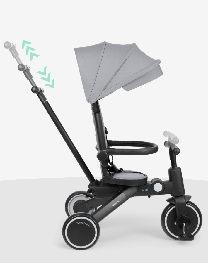 Височината на дръжката за родителски контрол се регулира, осигурявайки удобство на управляващия за лесно маневриране и оптимален комфорт при продължителни разходки.