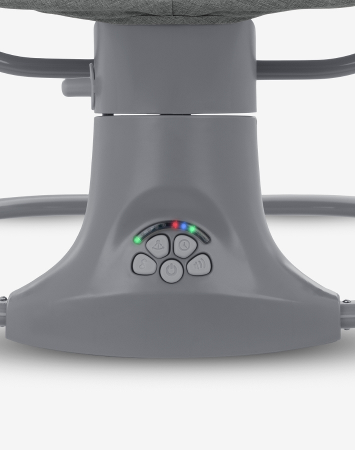 Лесният за използване контролен панел ви дава пълен контрол над люлката. Благодарение на него може да регулирайте движението, звука и скоростта на люлката, така че да отговарят на нуждите на вашето бебе.